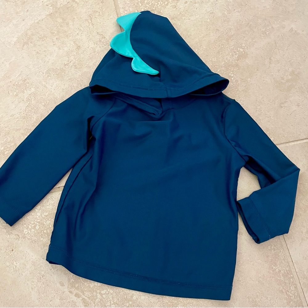 Blue Dino Hoodie for Kids lg sleeves baby SZ:12M turquoise spines lightweight
